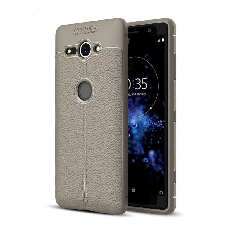 Cover Sony Xperia XZ2 Compact Sort Mobilcover Dobbelt Line Lychee Læder Effekt