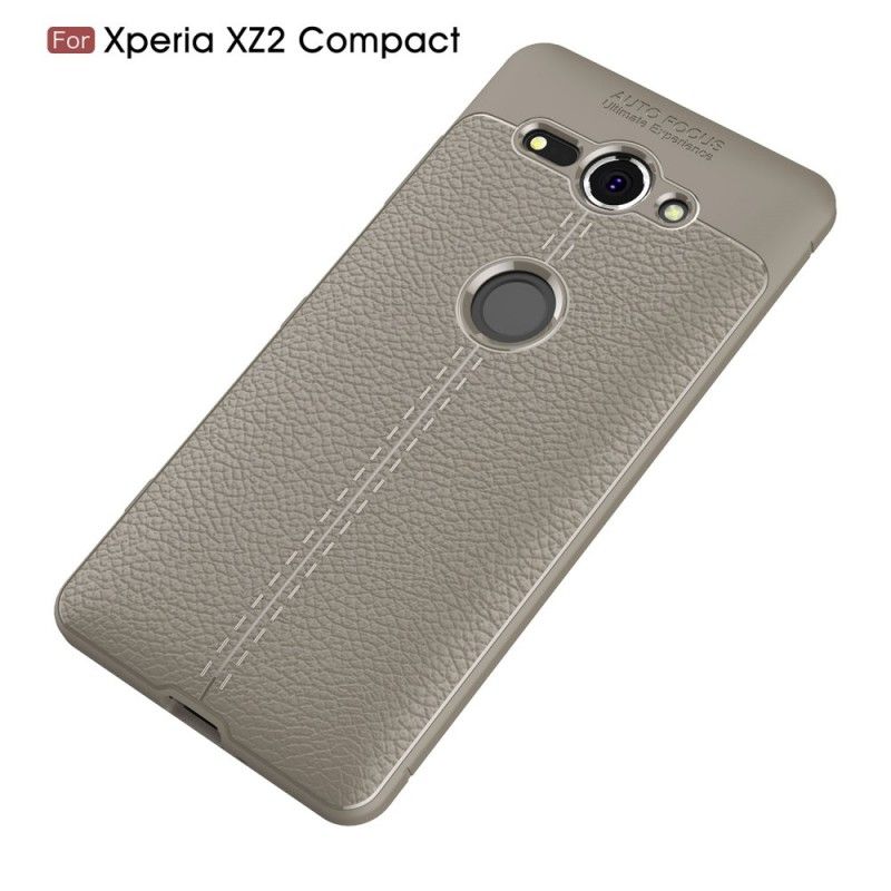 Cover Sony Xperia XZ2 Compact Sort Mobilcover Dobbelt Line Lychee Læder Effekt