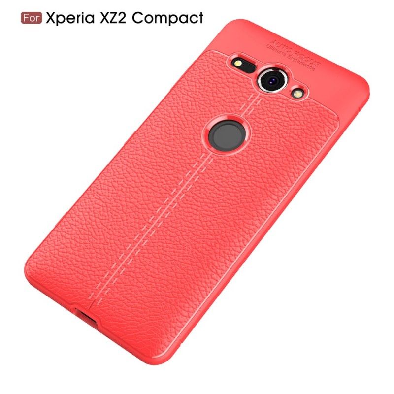 Cover Sony Xperia XZ2 Compact Sort Mobilcover Dobbelt Line Lychee Læder Effekt