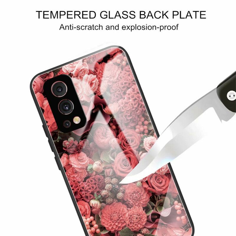 Cover Oneplus Nord 2 5g Lyserøde Blomster Af Hærdet Glas