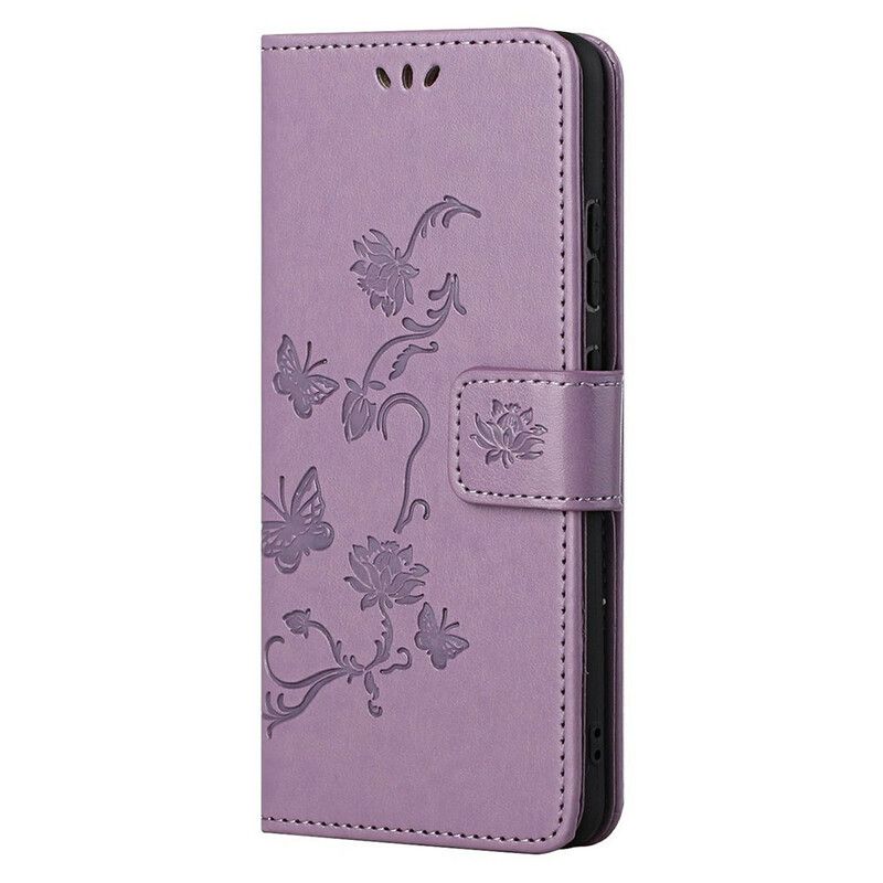 Flip Cover Oneplus Nord 2 5g Sommerfugle Og Blomster Strappy