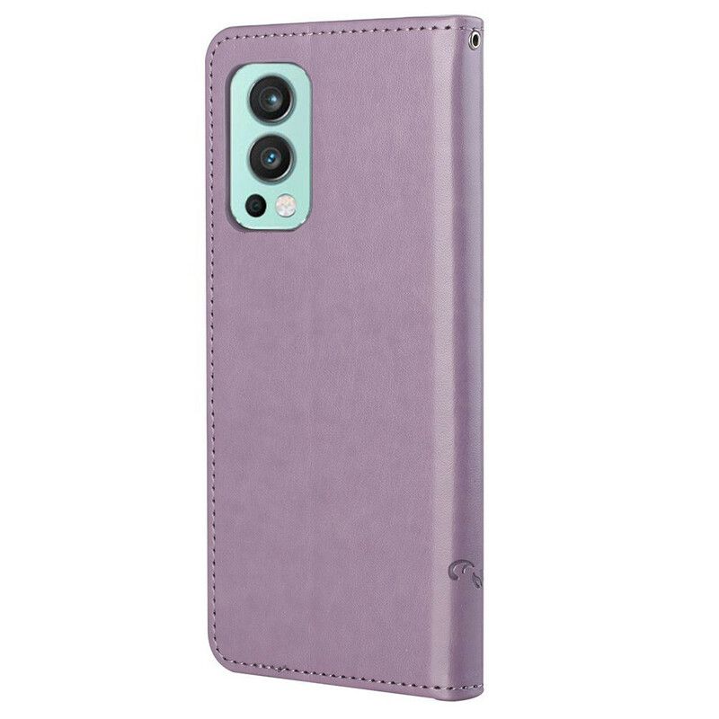 Flip Cover Oneplus Nord 2 5g Sommerfugle Og Blomster Strappy