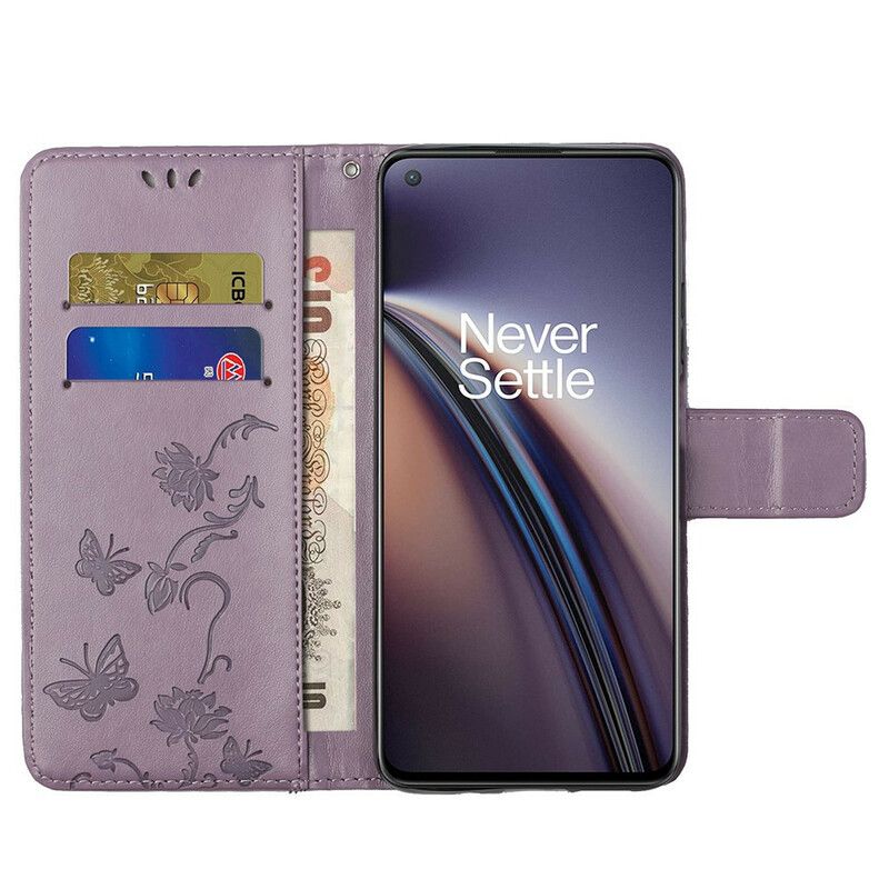 Flip Cover Oneplus Nord 2 5g Sommerfugle Og Blomster Strappy