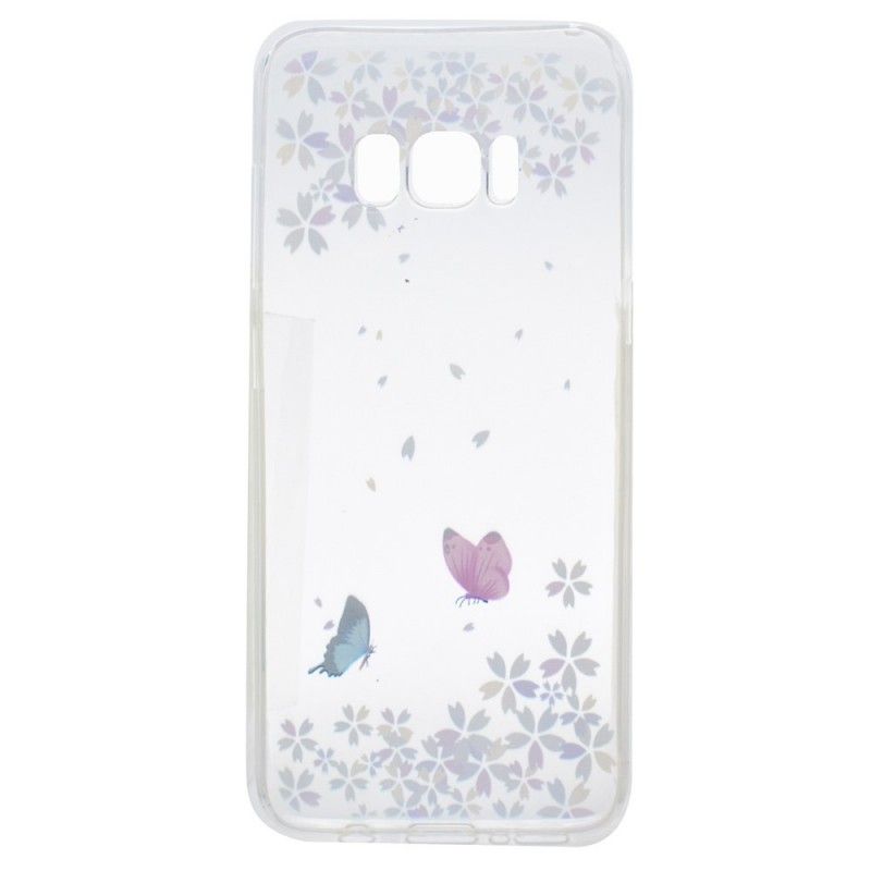 Cover Samsung Galaxy S8 Gennemsigtige Sommerfugle Og Blomster Original