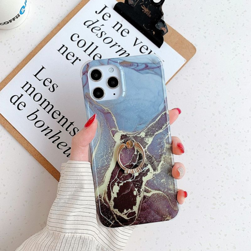 Cover iPhone 11 Pro Hvid Marmorstil Med Ringstativ