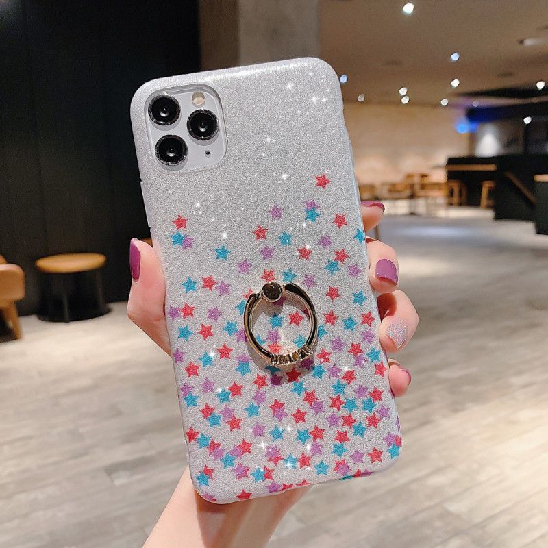 Cover iPhone 11 Pro Sølv Stjerne Glitter Ringholder Beskyttelse