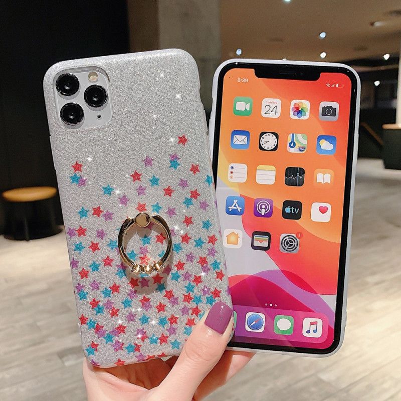 Cover iPhone 11 Pro Sølv Stjerne Glitter Ringholder Beskyttelse