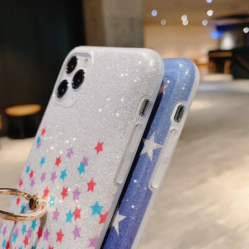 Cover iPhone 11 Pro Sølv Stjerne Glitter Ringholder Beskyttelse