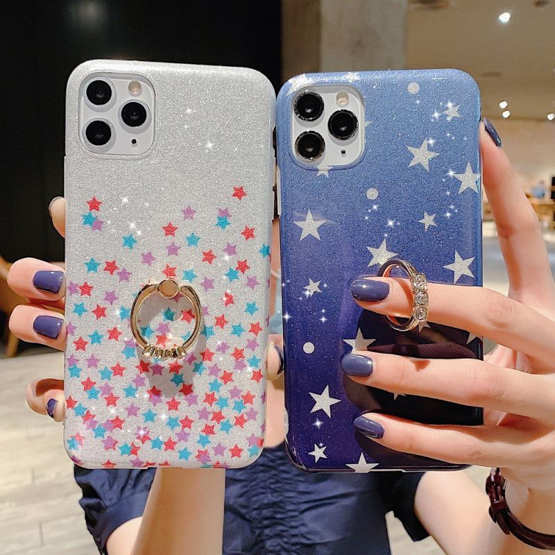 Cover iPhone 11 Pro Sølv Stjerne Glitter Ringholder Beskyttelse