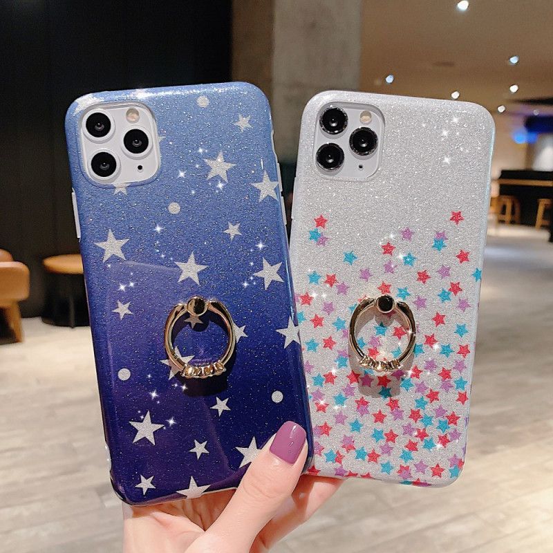 Cover iPhone 11 Pro Sølv Stjerne Glitter Ringholder Beskyttelse