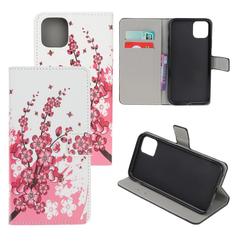 Flip Cover iPhone 11 Pro Magenta Tropiske Blomster