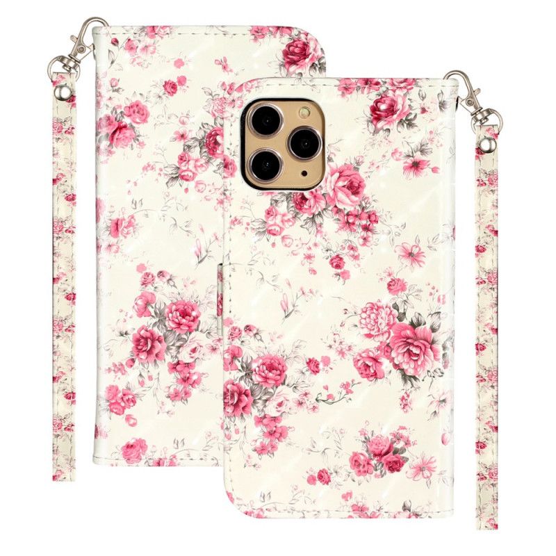 Flip Cover iPhone 11 Pro Mobilcover Blomster Lyse Pletter Med Rem