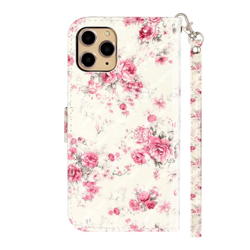 Flip Cover iPhone 11 Pro Mobilcover Blomster Lyse Pletter Med Rem