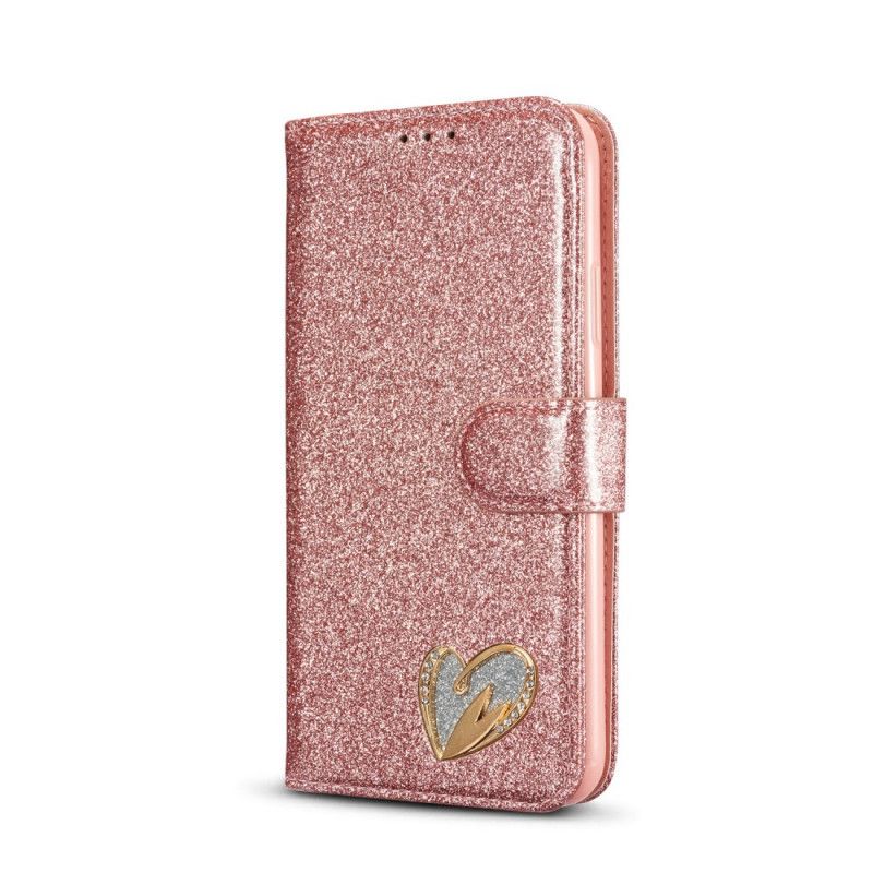 Flip Cover Læder for iPhone 11 Pro Sort Hjerte Glitter