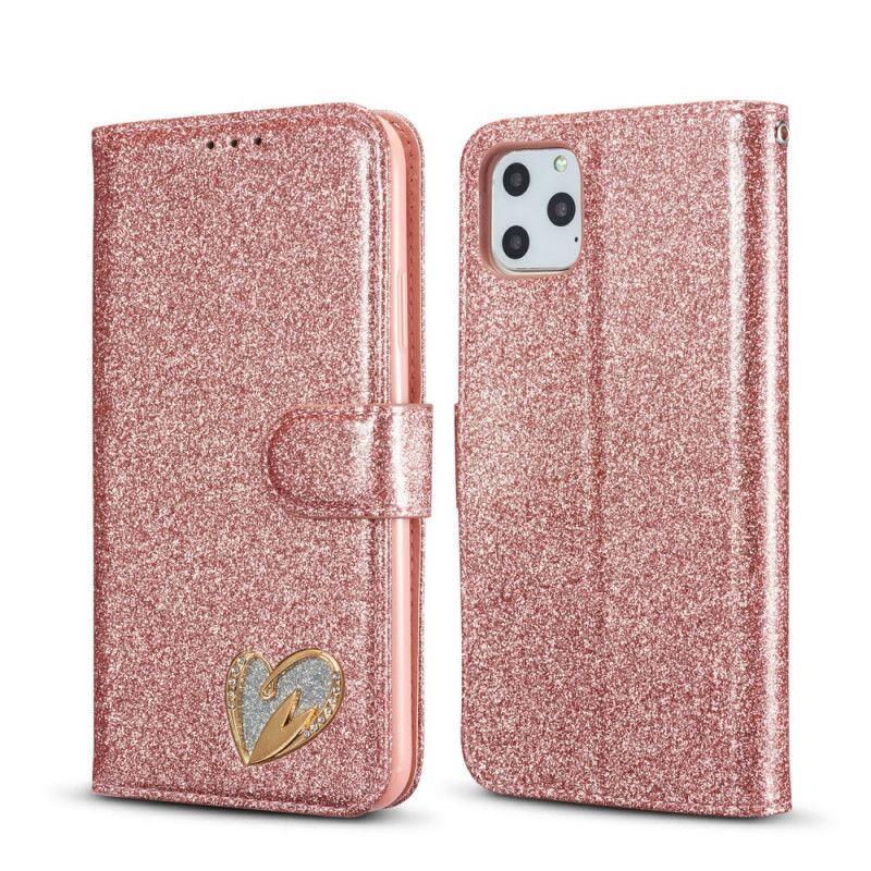 Flip Cover Læder for iPhone 11 Pro Sort Hjerte Glitter