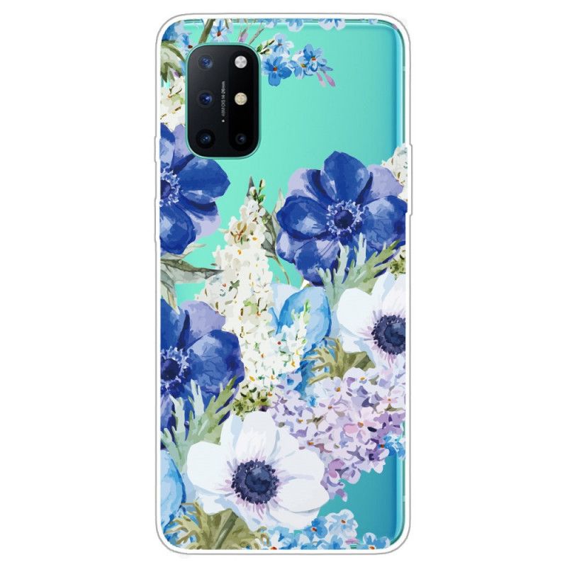 Cover for OnePlus 8T Gennemsigtige Akvarelblå Blomster