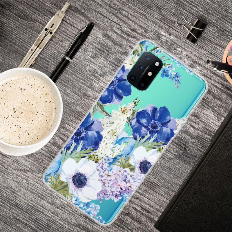 Cover for OnePlus 8T Gennemsigtige Akvarelblå Blomster