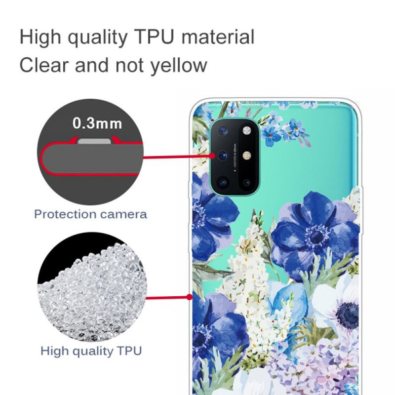 Cover for OnePlus 8T Gennemsigtige Akvarelblå Blomster