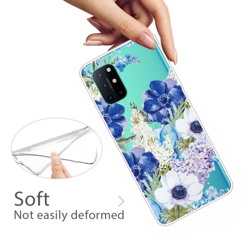 Cover for OnePlus 8T Gennemsigtige Akvarelblå Blomster