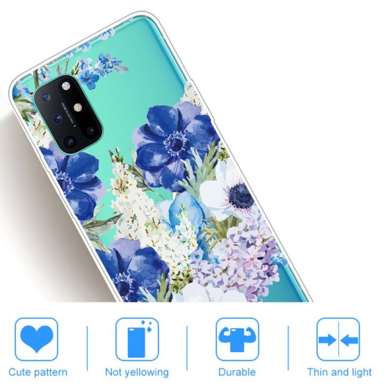 Cover for OnePlus 8T Gennemsigtige Akvarelblå Blomster