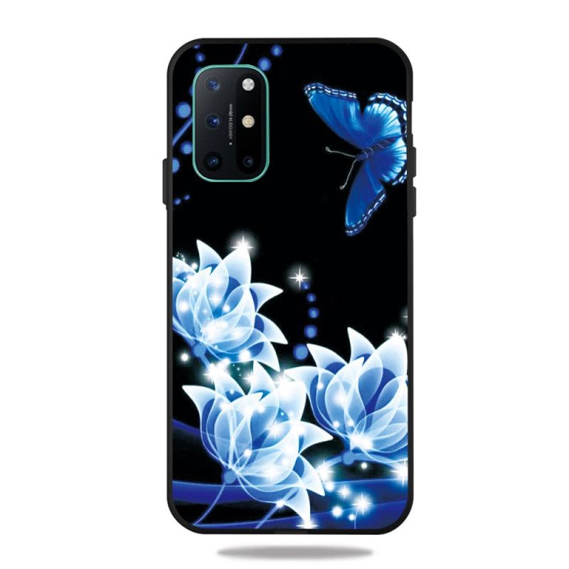 Cover for OnePlus 8T Sommerfugl Og Blå Blomster