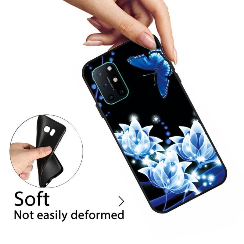 Cover for OnePlus 8T Sommerfugl Og Blå Blomster