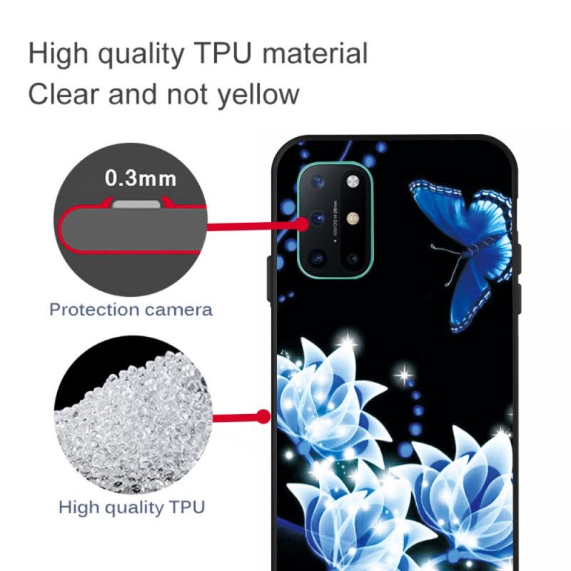 Cover for OnePlus 8T Sommerfugl Og Blå Blomster