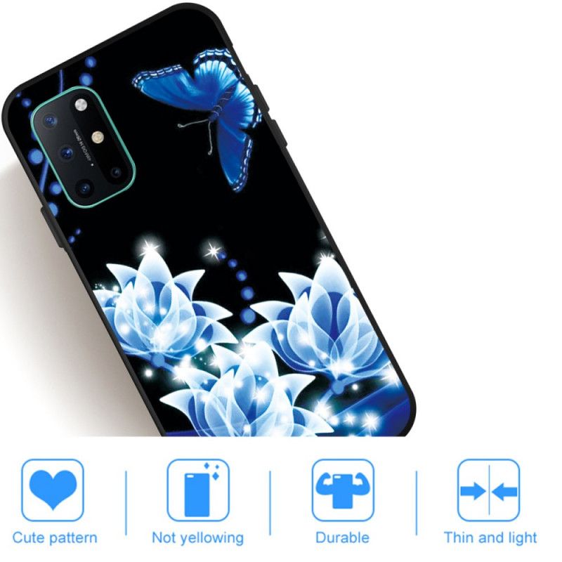 Cover for OnePlus 8T Sommerfugl Og Blå Blomster