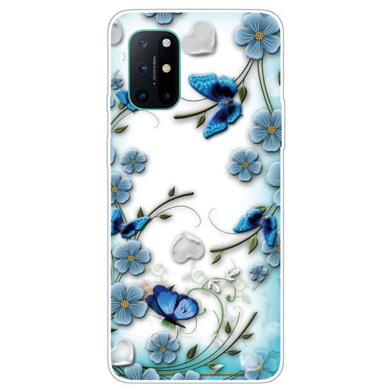 Cover OnePlus 8T Gennemsigtige Retro Sommerfugle Og Blomster Beskyttelse