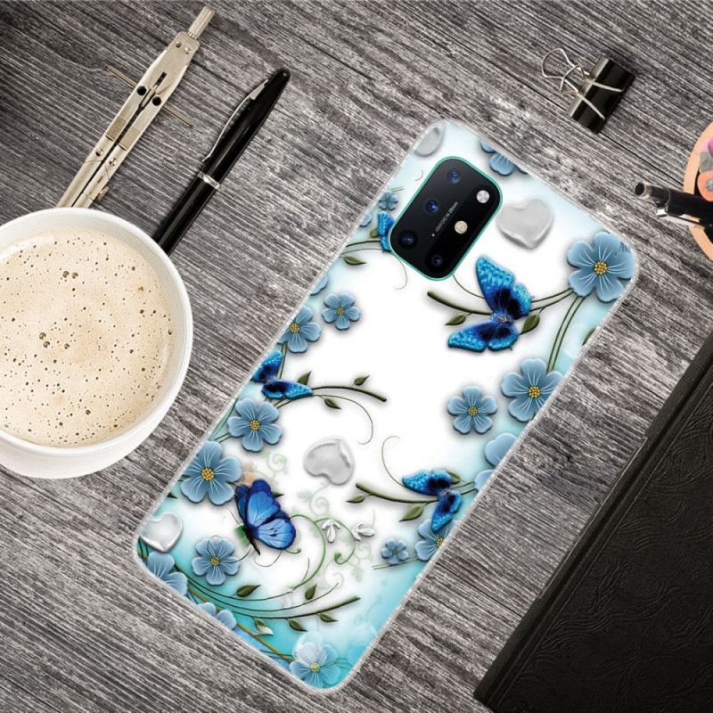 Cover OnePlus 8T Gennemsigtige Retro Sommerfugle Og Blomster Beskyttelse