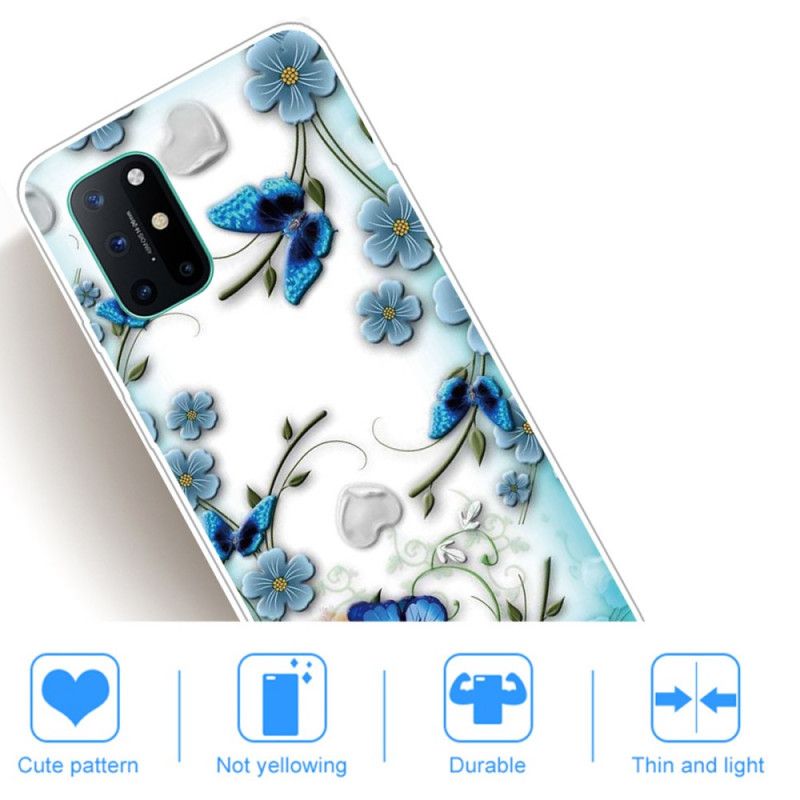 Cover OnePlus 8T Gennemsigtige Retro Sommerfugle Og Blomster Beskyttelse