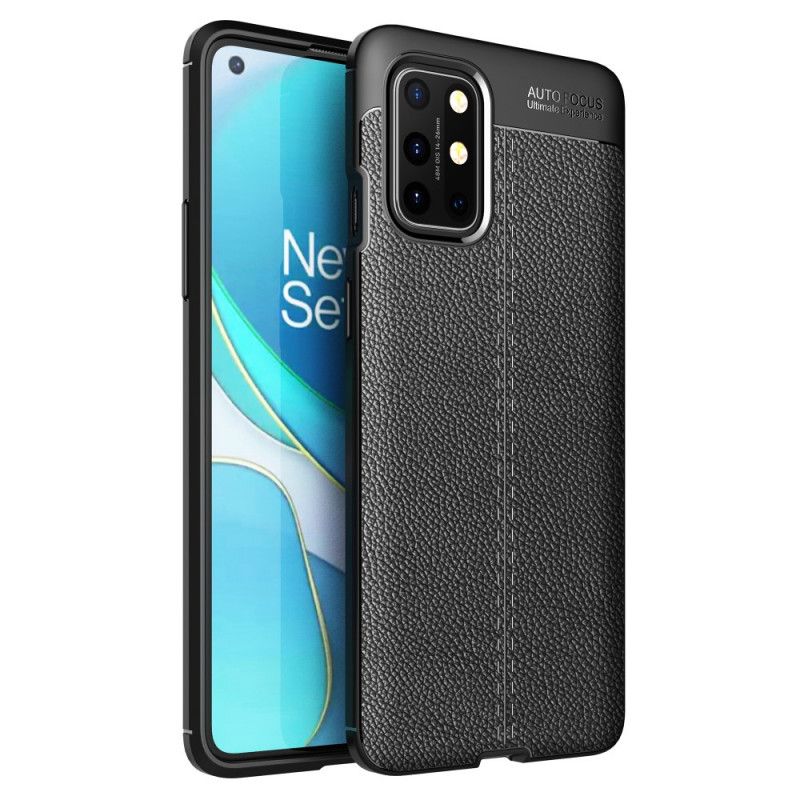 Cover OnePlus 8T Sort Dobbelt Line Lychee Læder Effekt