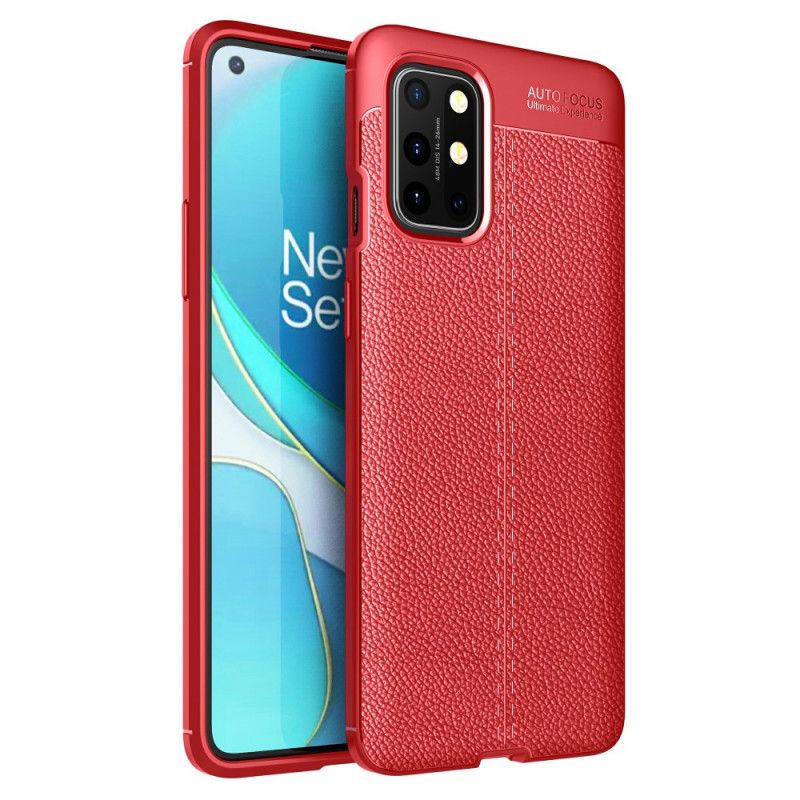 Cover OnePlus 8T Sort Dobbelt Line Lychee Læder Effekt