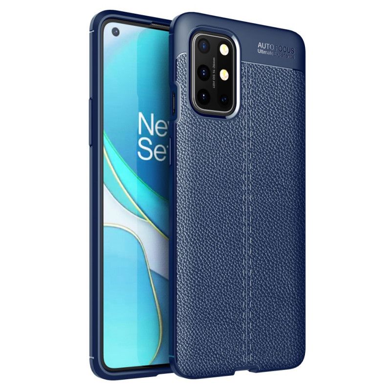 Cover OnePlus 8T Sort Dobbelt Line Lychee Læder Effekt