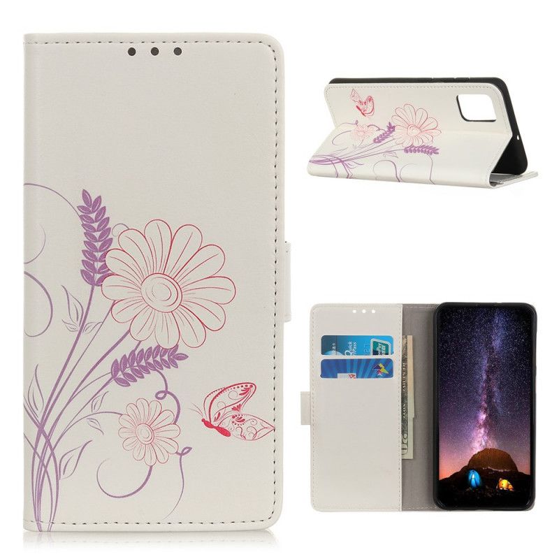 Flip Cover Læder OnePlus 8T Tegning Af Sommerfugle Og Blomster Original