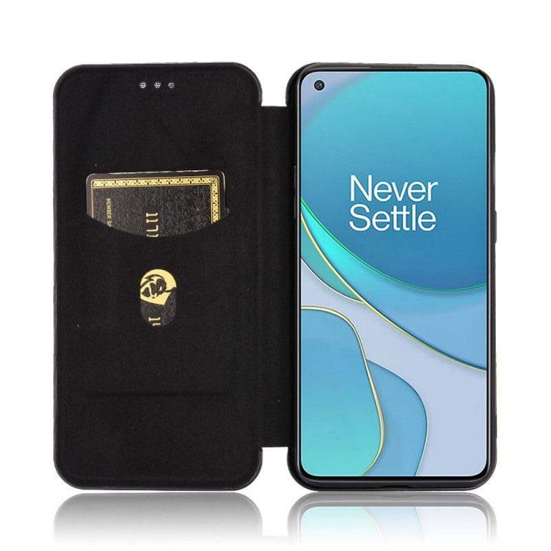 Læder Cover OnePlus 8T Sort Farvet Kulstofsilikon Original