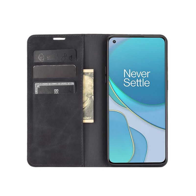 Læder Cover OnePlus 8T Sort Mobilcover Silkeblødt Lædereffekt