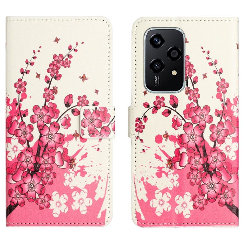 Læder Cover Honor 200 Lite Telefon Etui Tropiske Blomster