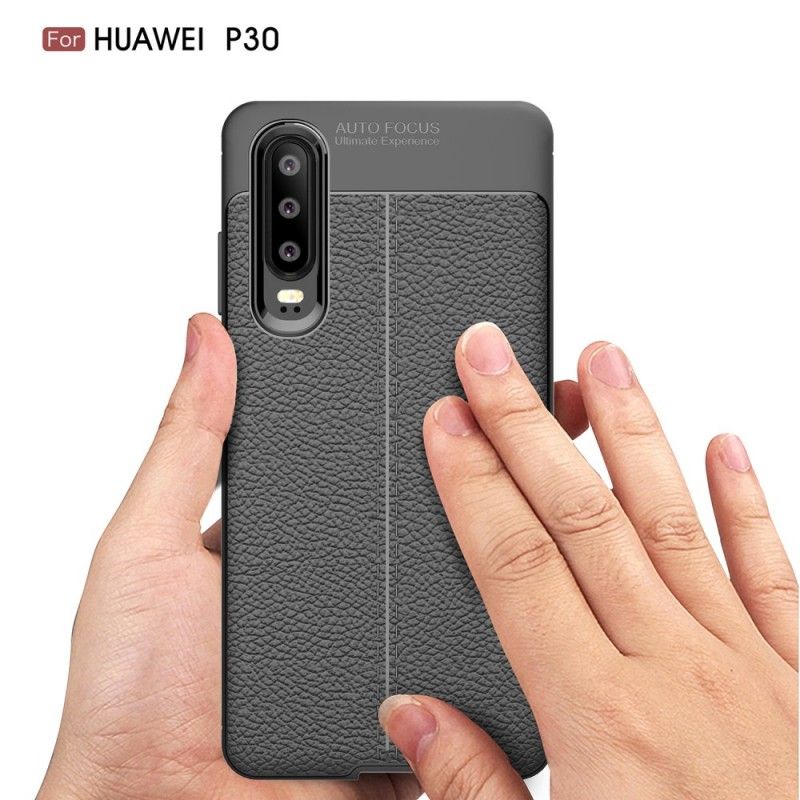 Cover Huawei P30 Sort Dobbeltlinjet Lychee-Lædereffekt Beskyttelse