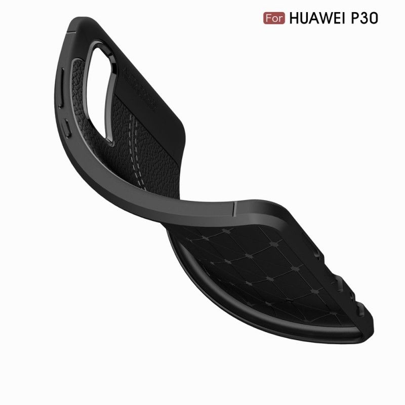 Cover Huawei P30 Sort Dobbeltlinjet Lychee-Lædereffekt Beskyttelse