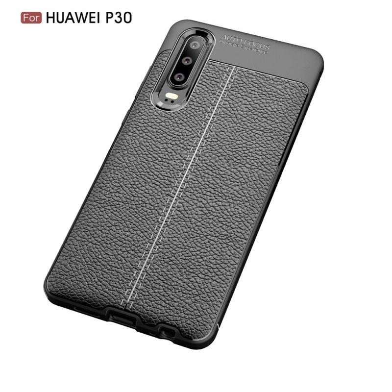 Cover Huawei P30 Sort Dobbeltlinjet Lychee-Lædereffekt Beskyttelse