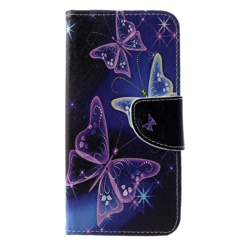 Flip Cover Huawei P30 Sort Mobilcover Sommerfugle Og Blomster