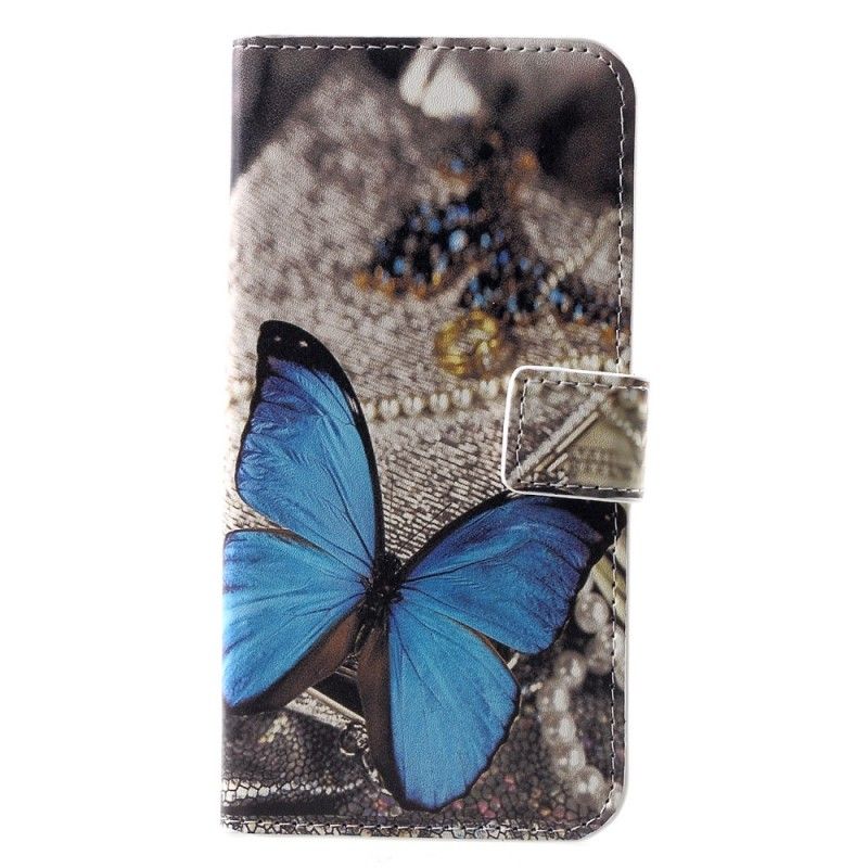 Flip Cover Læder for Huawei P30 Sort Sommerfugle Og Blomster