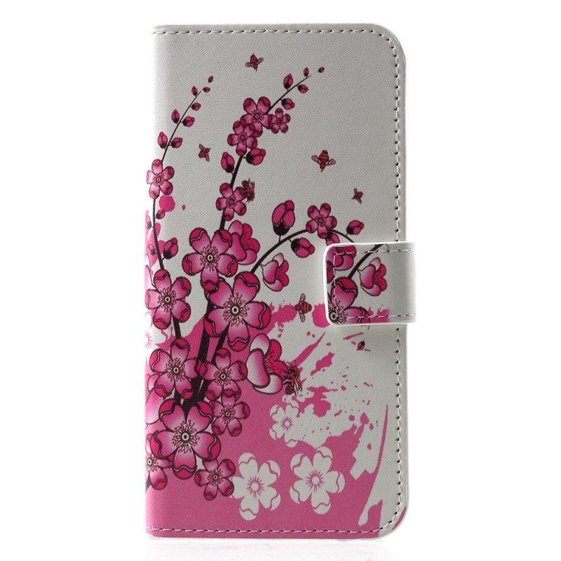 Flip Cover Læder Huawei P30 Rose Tropiske Blomster