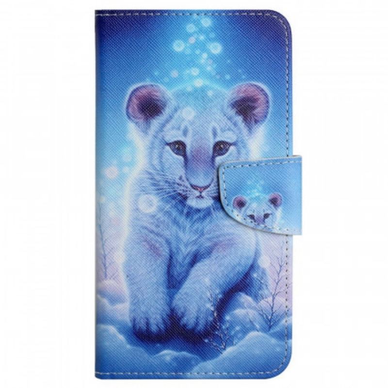 Læder Cover Samsung Galaxy A13 Hvid Tiger Med Snor