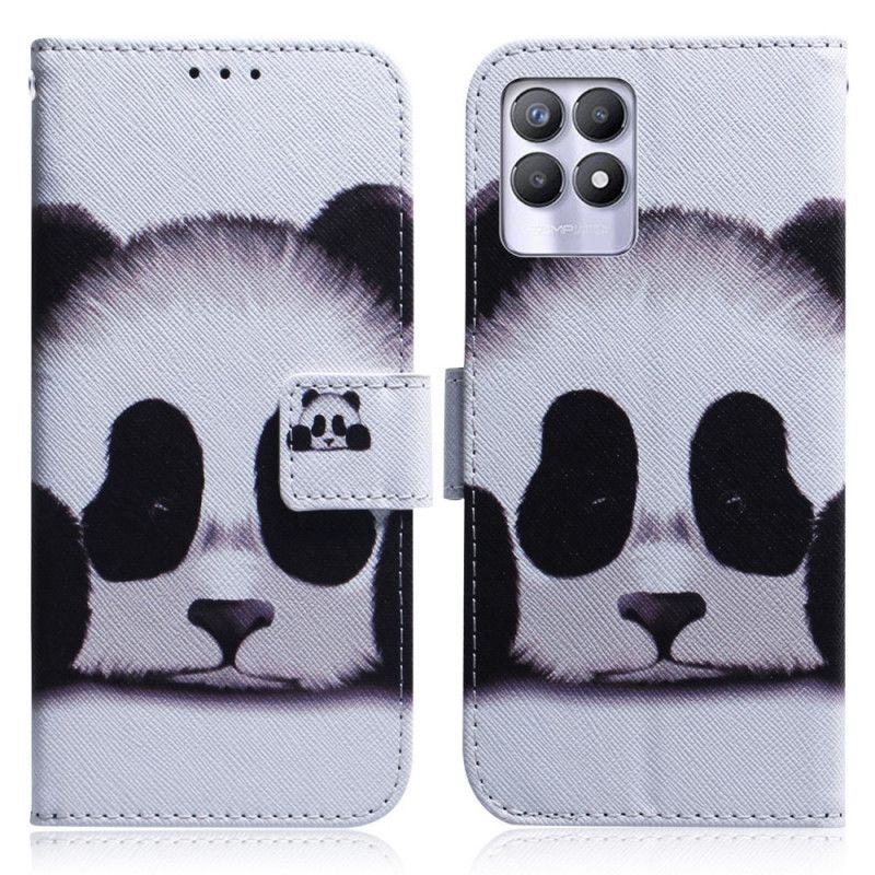 Læder Cover Realme 8i Telefon Etui Panda Face