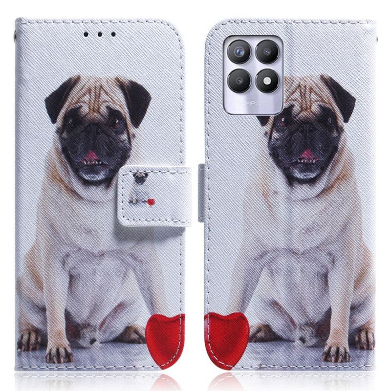 Læder Cover Realme 8i Telefon Etui Pug Dog