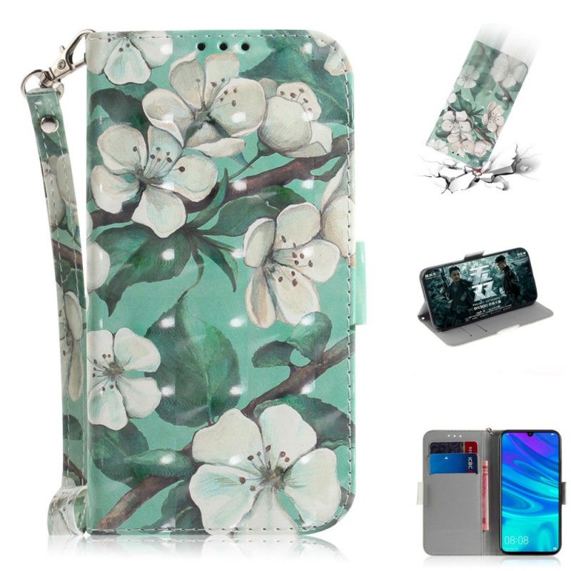 Flip Cover Huawei P Smart 2019 Mobilcover Blomstrende Gren Med Rem