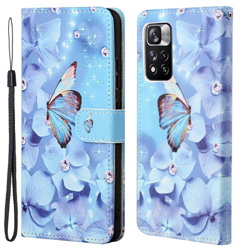 Flip Cover Til Xiaomi Redmi Note 11 Pro / Note 11 Pro Plus Diamond Strappy Sommerfugle