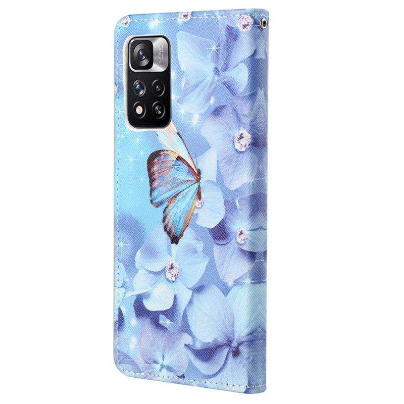 Flip Cover Til Xiaomi Redmi Note 11 Pro / Note 11 Pro Plus Diamond Strappy Sommerfugle